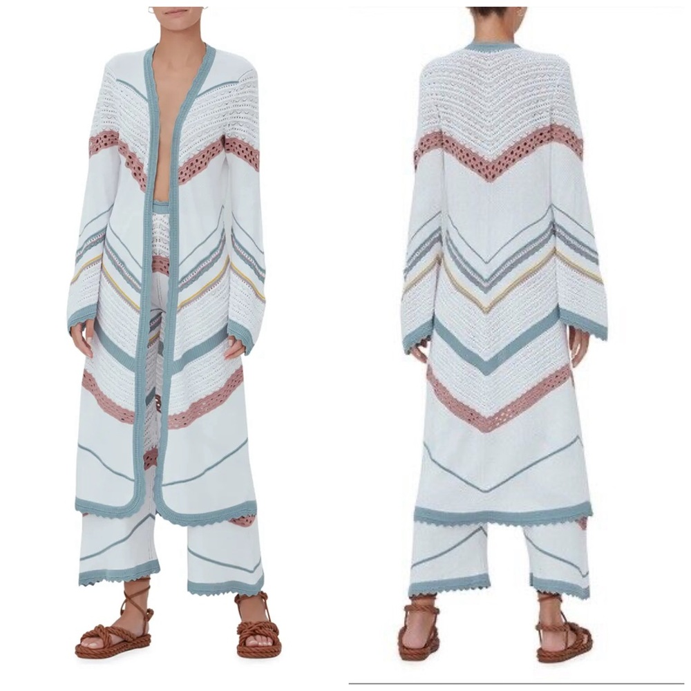 ALEXIS *Oanez* white crochet lace duster cardigan summer jacket S w belt
